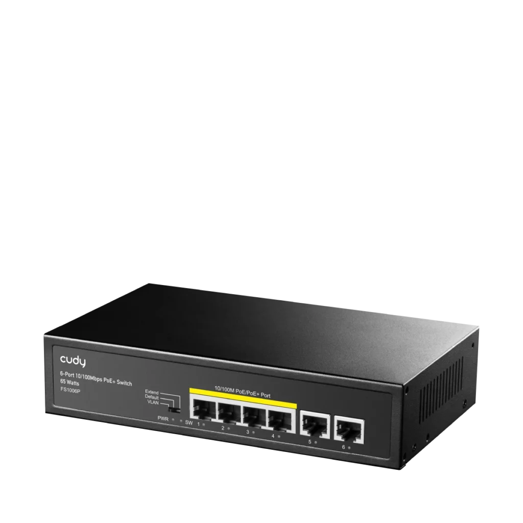 Switch PoE+ 6 ports 10/100 dont 4 PoE, 60 W, Cudy FS1006P – vue 2