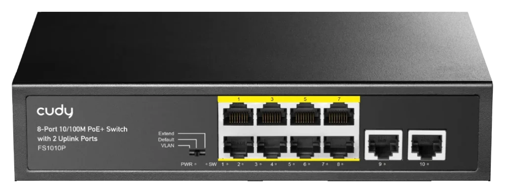 Switch PoE+ 8 ports 10/100 avec 2 uplinks, 120 W, Cudy FS1010P