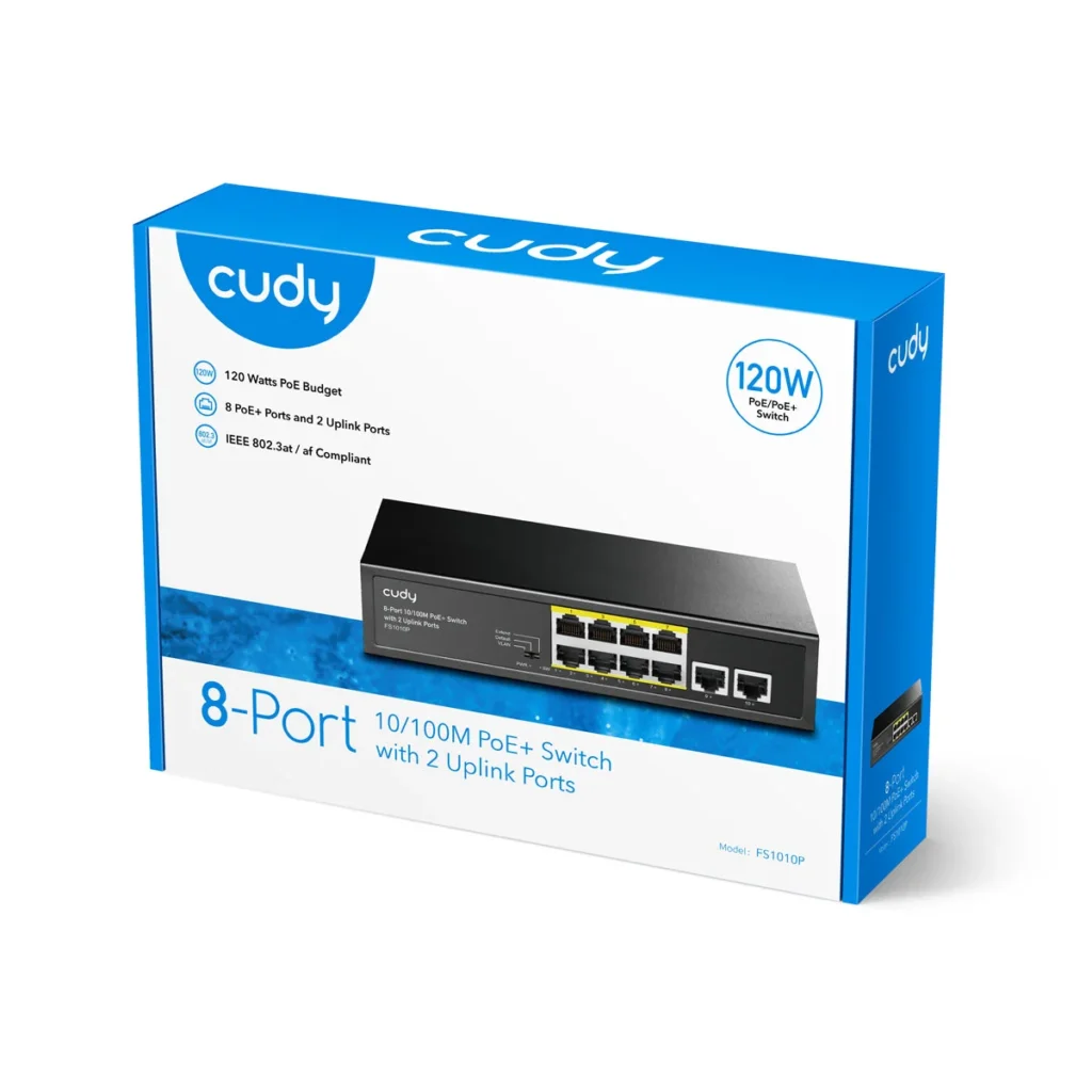 Switch PoE+ 8 ports 10/100 avec 2 uplinks, 120 W, Cudy FS1010P – vue 4