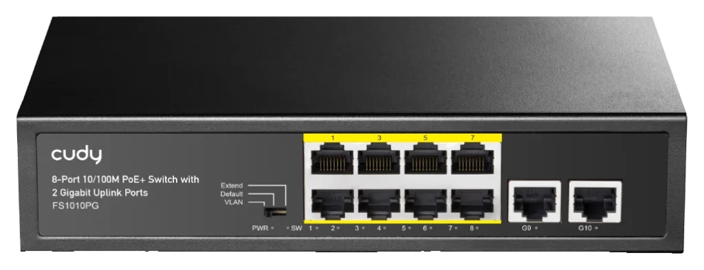 Switch PoE+ 8 ports 10/100 avec 2 uplinks Gigabit, 120 W, Cudy FS1010PG