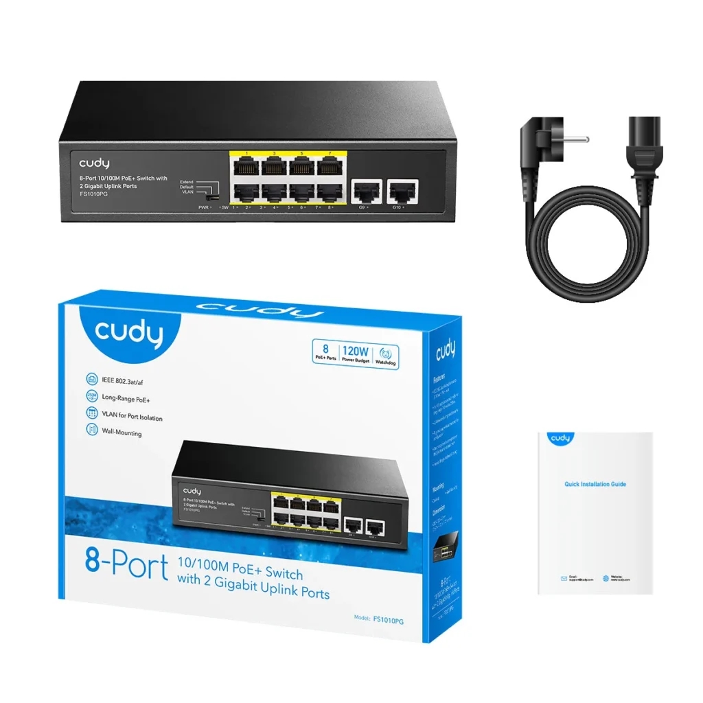Switch PoE+ 8 ports 10/100 avec 2 uplinks Gigabit, 120 W, Cudy FS1010PG – vue 4