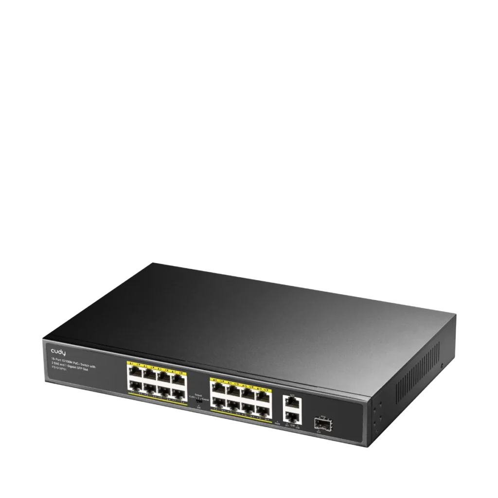 Switch PoE+ 16 ports 10/100 avec 2 ports Gigabit et 1 SFP, 200 W, Cudy FS1018PS1 – vue 2