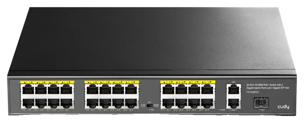 Switch PoE+ 24 ports 10/100 avec 2 ports Gigabit et 1 SFP, 300 W, Cudy FS1026PS1