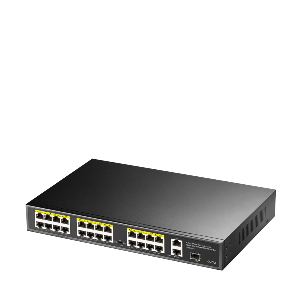 Switch PoE+ 24 ports 10/100 avec 2 ports Gigabit et 1 SFP, 300 W, Cudy FS1026PS1 – vue 2