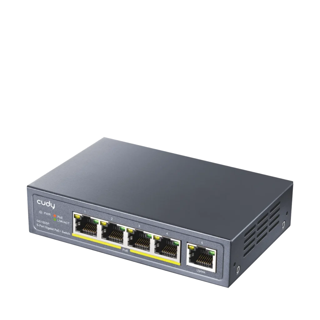 Switch PoE+ 5 ports Gigabit dont 4 PoE, 60 W, Cudy GS1005P – vue 2