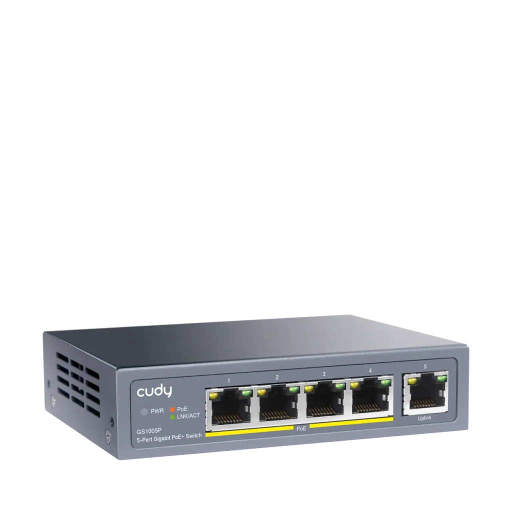 Switch PoE+ 5 ports Gigabit dont 4 PoE, 60 W, Cudy GS1005P – vue 3