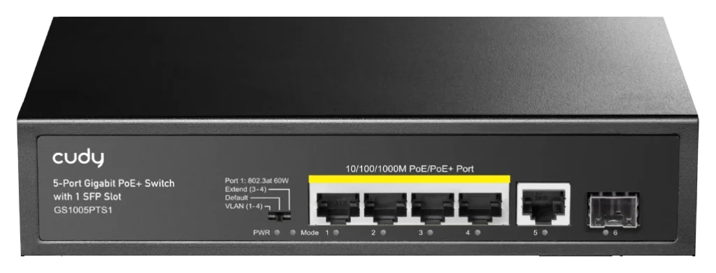 Switch PoE+ 5 ports Gigabit avec 1 port SFP, 120 W, Cudy GS1005PTS1