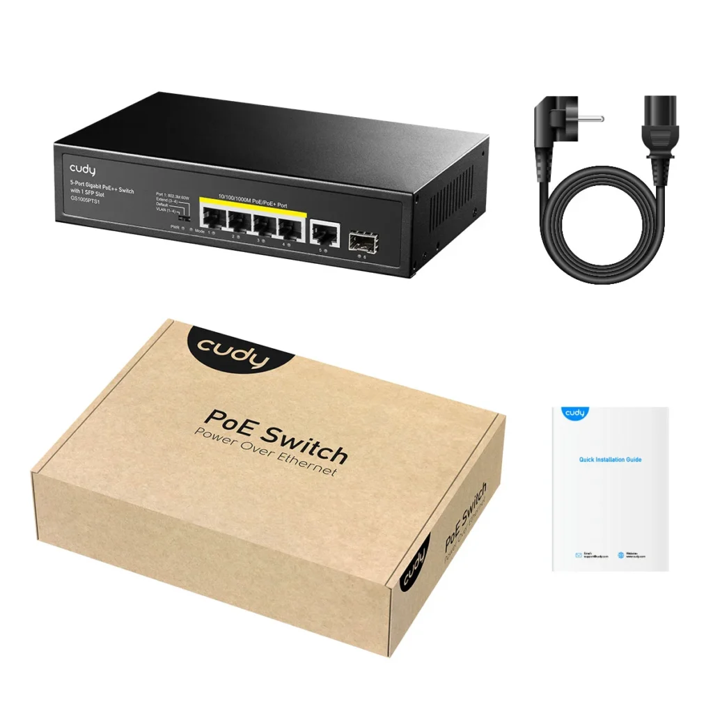 Switch PoE+ 5 ports Gigabit avec 1 port SFP, 120 W, Cudy GS1005PTS1 – vue 4