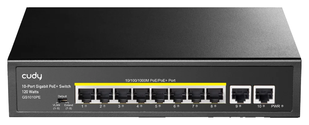 Switch PoE+ 8 ports Gigabit avec 2 uplinks Gigabit, 120 W, Cudy GS1010PE