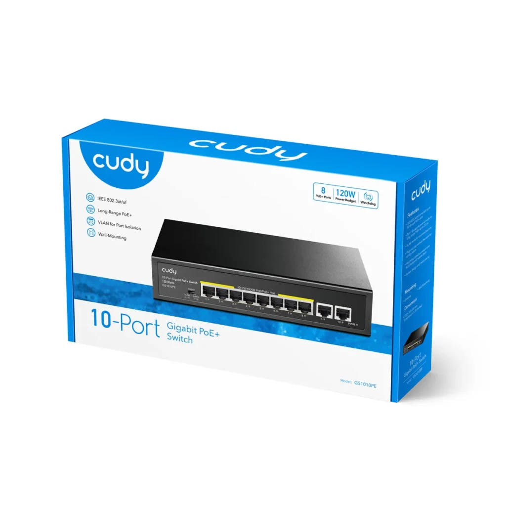 Switch PoE+ 8 ports Gigabit avec 2 uplinks Gigabit, 120 W, Cudy GS1010PE – vue 4
