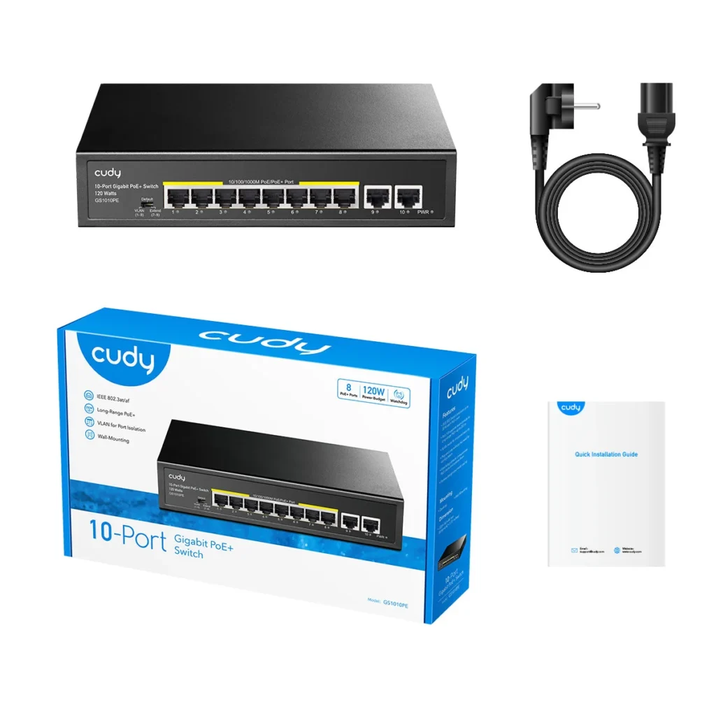 Vue 5 du switch 8 ports Gigabit, 120 W
