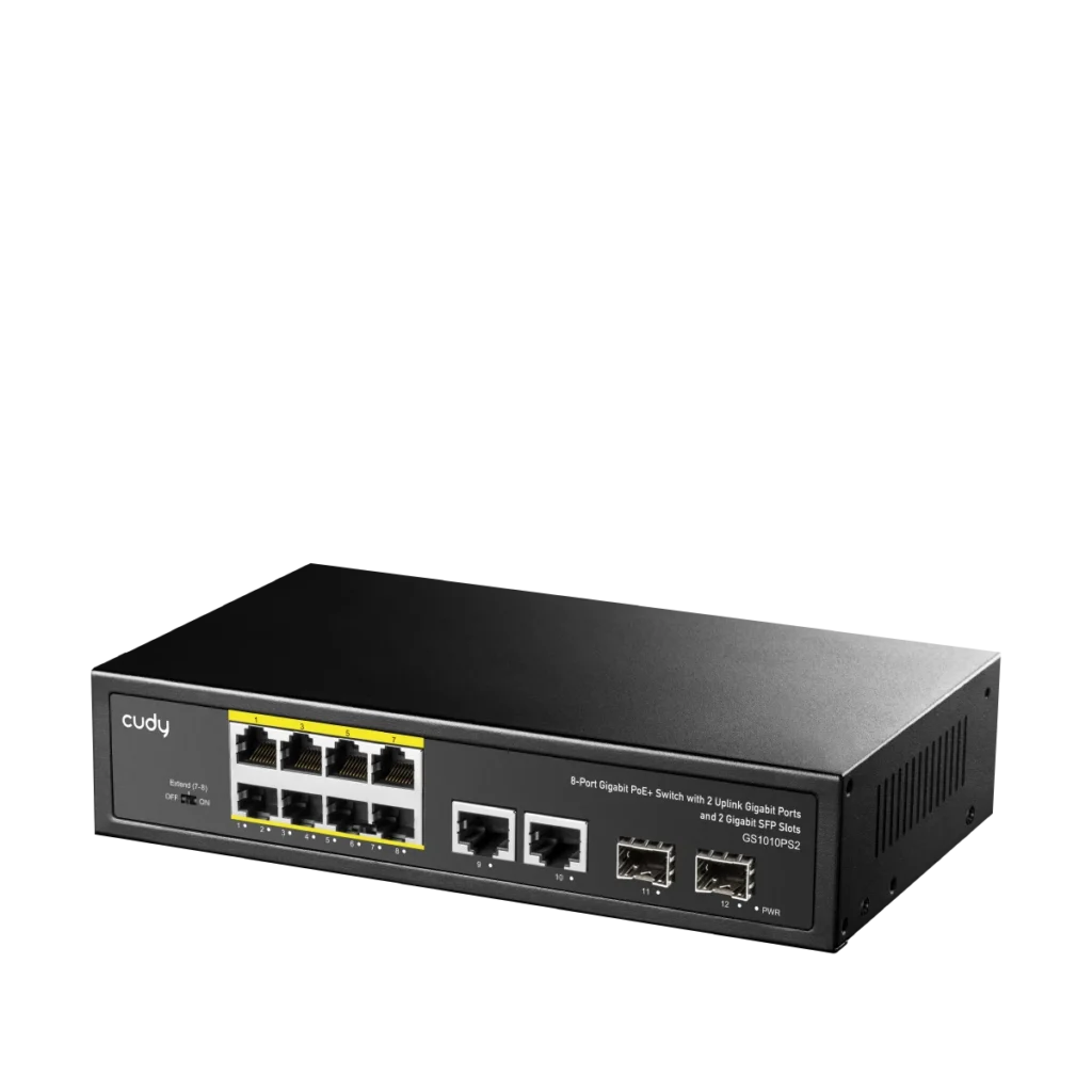 Switch PoE+ 8 ports Gigabit avec 2 uplinks et 2 SFP, 120 W, Cudy GS1010PS2 – vue 2