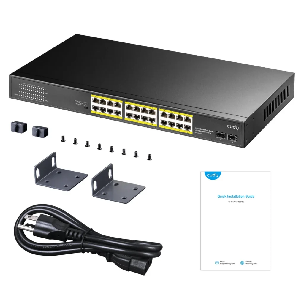 Vue 5 du switch 24 ports Gigabit, 300 W