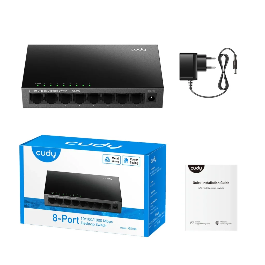 Switch métal 8 ports Gigabit Cudy GS108 – vue 3
