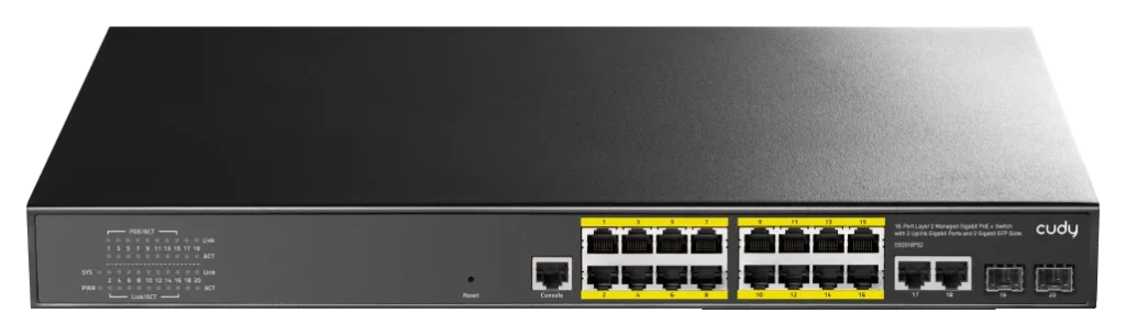 Switch PoE+ manageable niveau 2, 16 ports Gigabit, 2 SFP, Cudy GS2018PS2-200W
