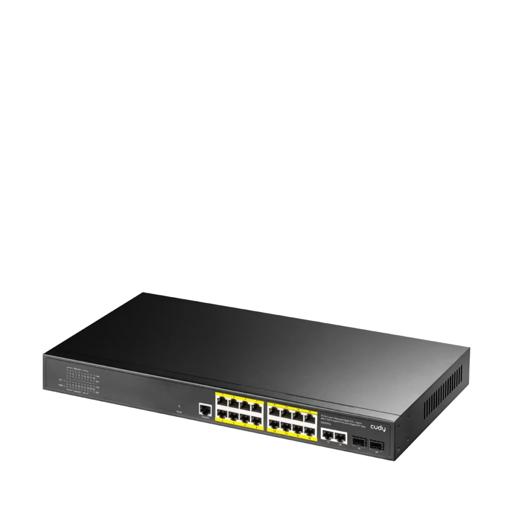 Switch PoE+ manageable niveau 2, 16 ports Gigabit, 2 SFP, Cudy GS2018PS2-200W – vue 2