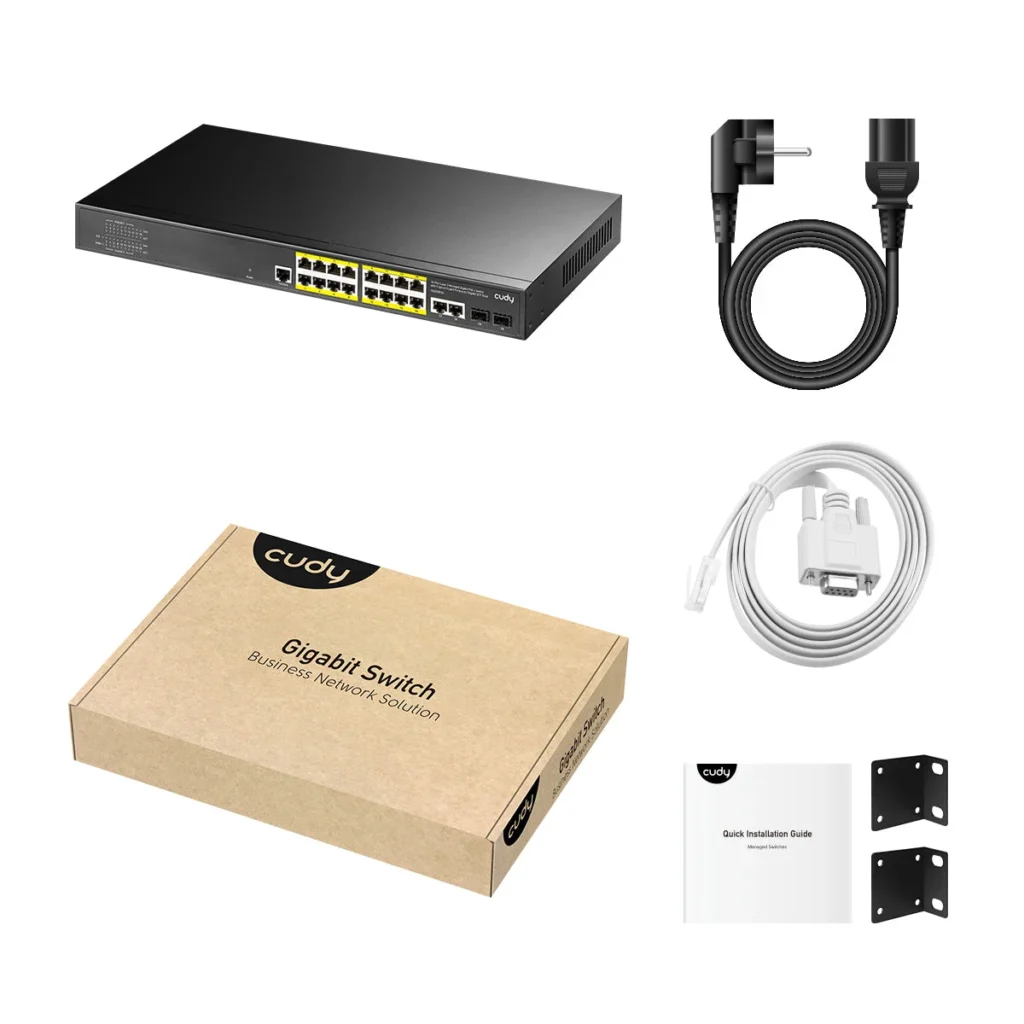 Switch PoE+ manageable niveau 2, 16 ports Gigabit, 2 SFP, Cudy GS2018PS2-200W – vue 4