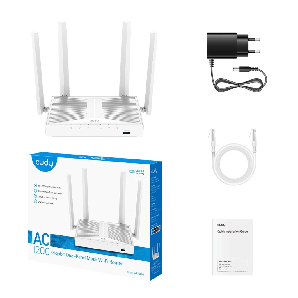 Routeur mesh Wi-Fi AC1200 Gigabit avec port USB Cudy WR1300S – vue 3